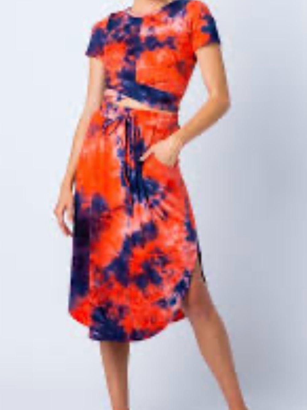 Tie-Dye Drawstring Women’s Skirt in Coral & Navy